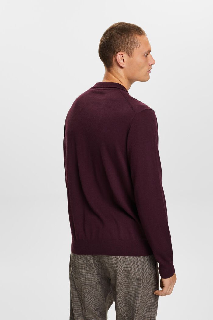 Wool Polo Sweater, AUBERGINE, detail image number 3