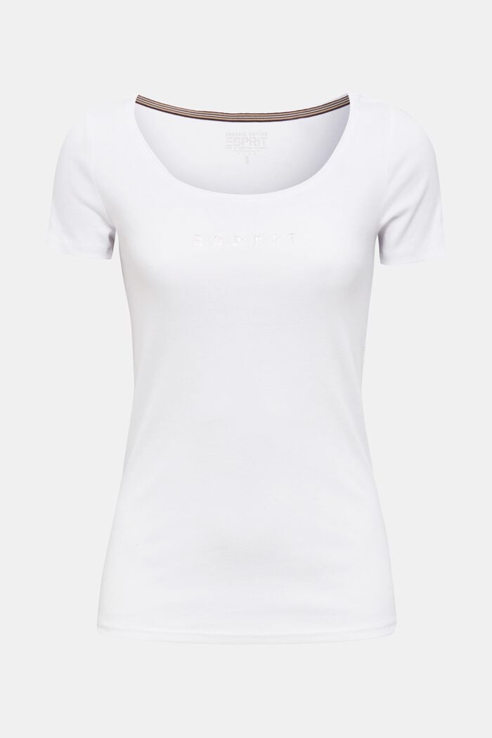 T-shirt with a rhinestone logo, 100% organic cotton, WHITE, overview