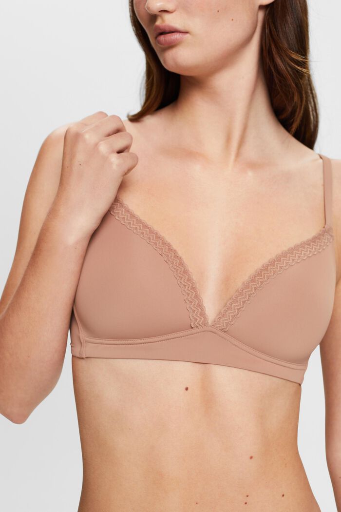Padded Wireless Lace Band Microfiber Bra, BEIGE, detail image number 1