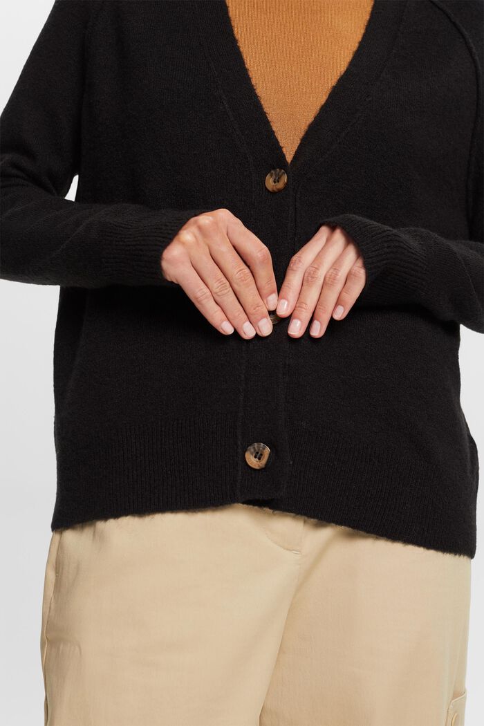 Buttoned V-neck cardigan, wool blend, BLACK, detail image number 1