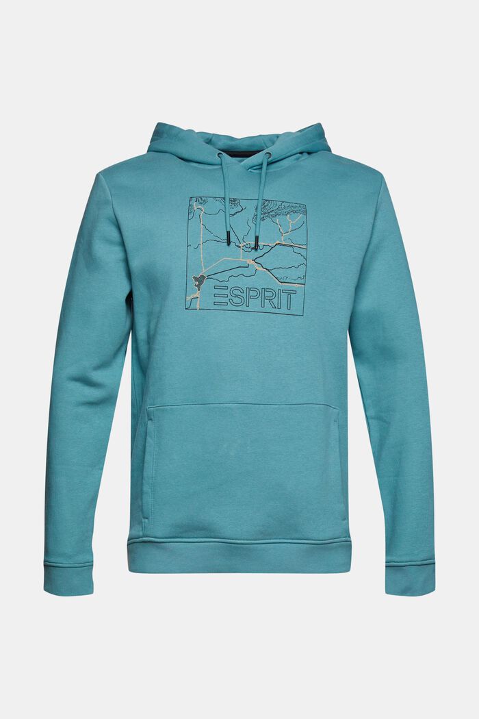 Made of recycled material: sweatshirt hoodie with print, TURQUOISE, detail image number 6