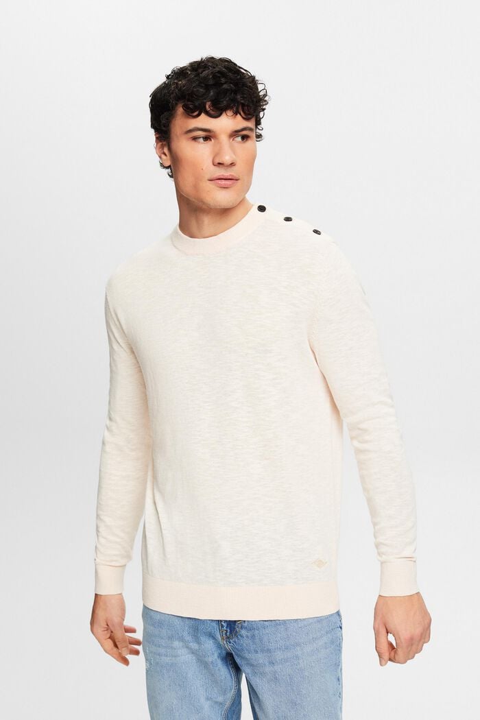 Cotton-Linen Crewneck Sweater, NUDE, detail image number 0