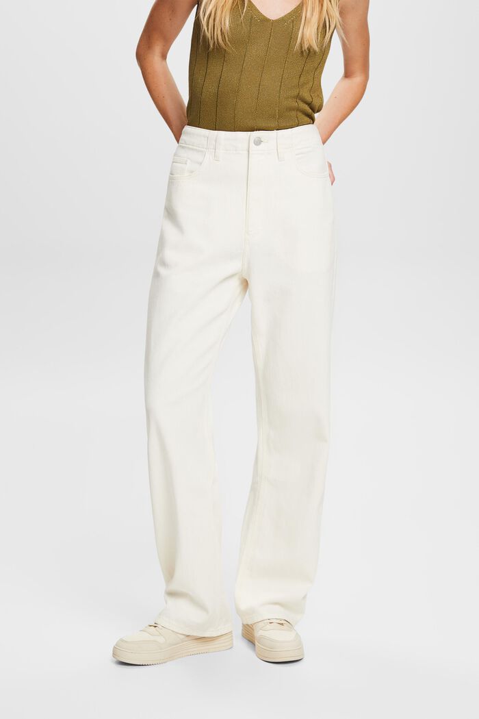 Wide leg twill trousers, 100% cotton, OFF WHITE, detail image number 0