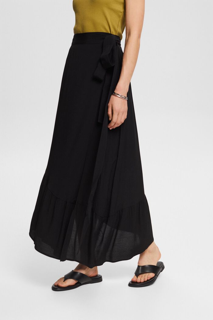 Asymmetric wrap-over skirt, BLACK, detail image number 1