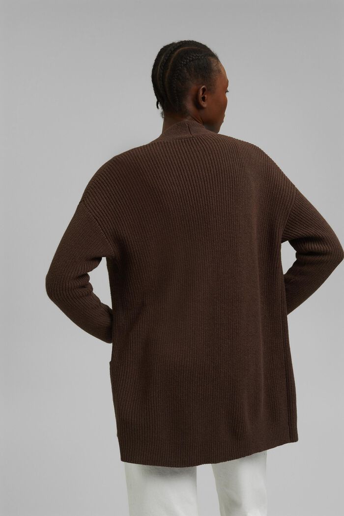 Open-fronted cardigan with wool and cashmere, DARK BROWN, detail image number 3