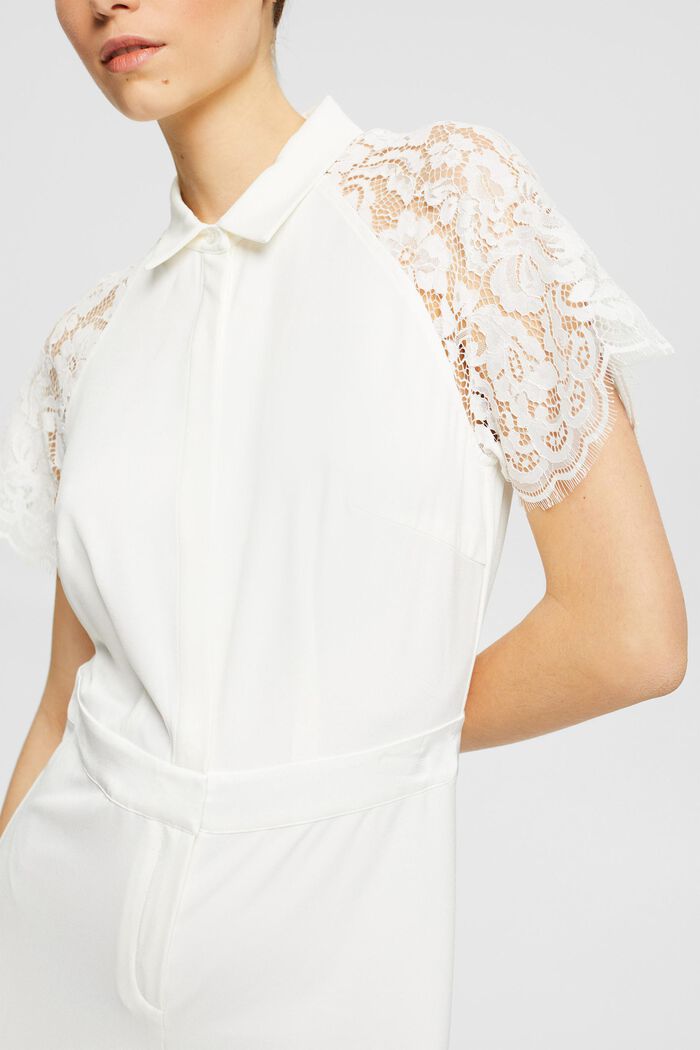 Made of recycled material: jumpsuit with lace sleeves, OFF WHITE, detail image number 2