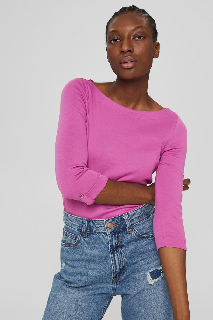 Organic cotton top with 3/4-length sleeves, PINK FUCHSIA, detail image number 0