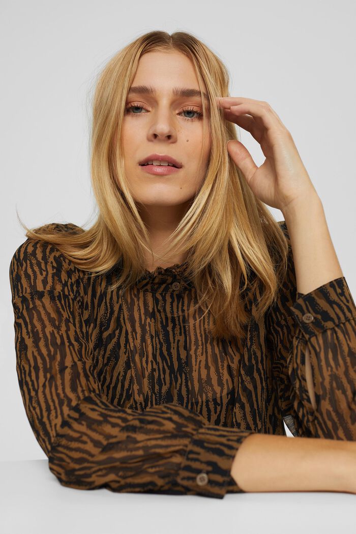Chiffon blouse with an animal print and a top, CAMEL, detail image number 5
