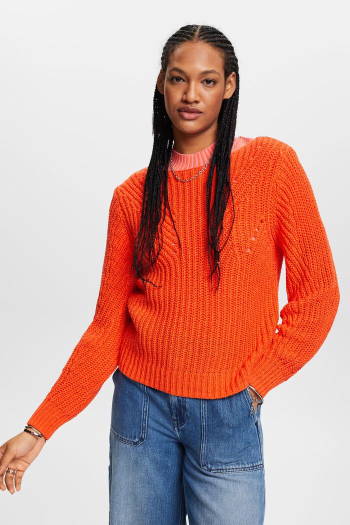 Open-Knit Sweater, ORANGE RED, detail image number 0