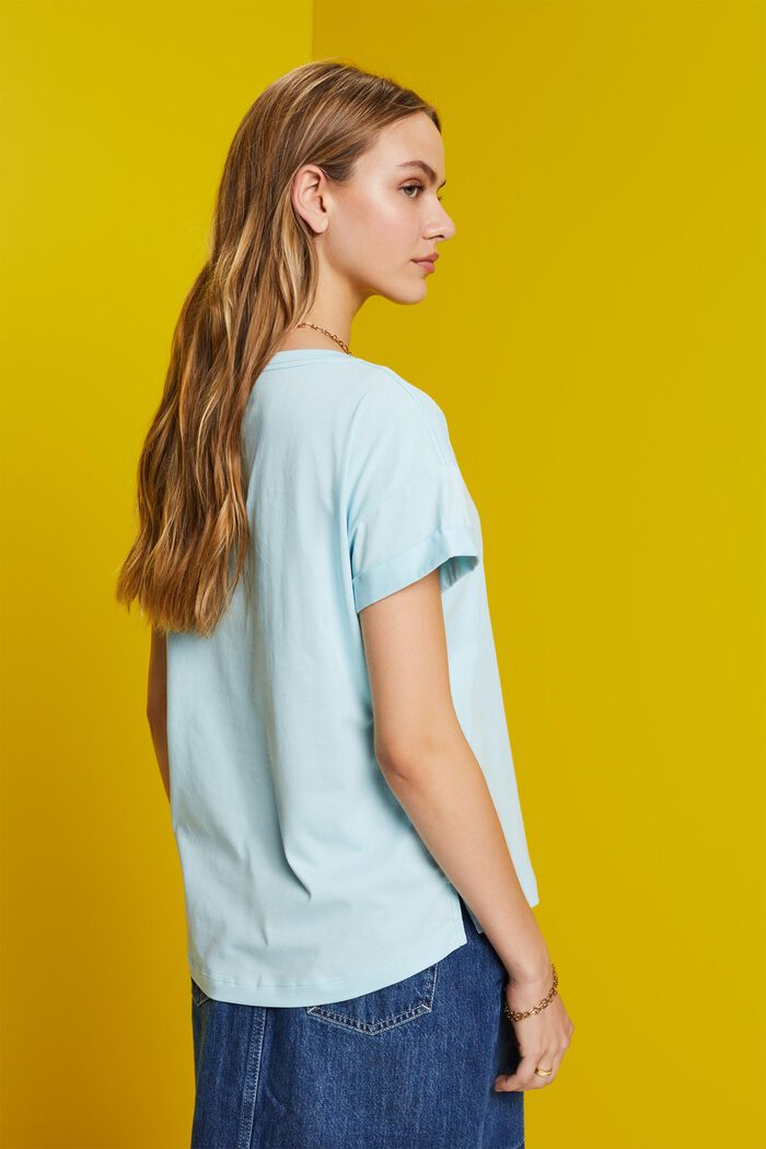 Embroidered T-shirt, 100% cotton, LIGHT TURQUOISE, detail image number 3