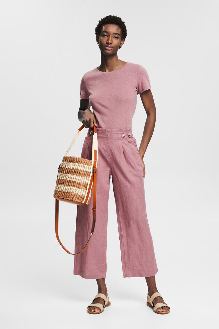 Linen trousers with cropped legs, MAUVE, detail image number 1