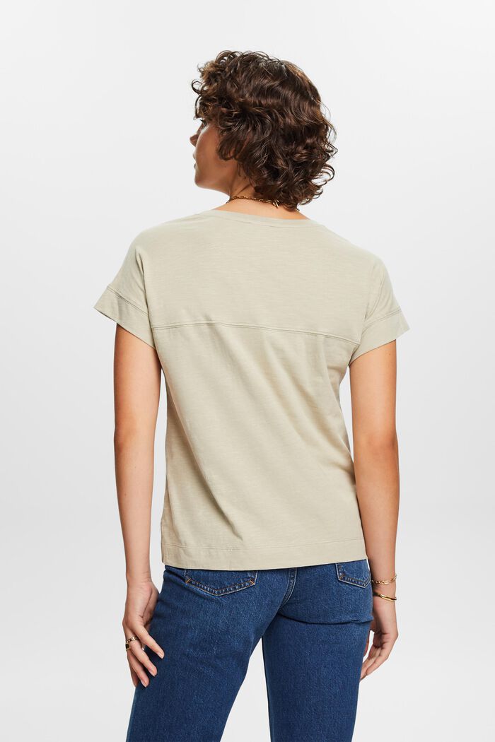 V-neck cotton t-shirt, DUSTY GREEN, detail image number 3
