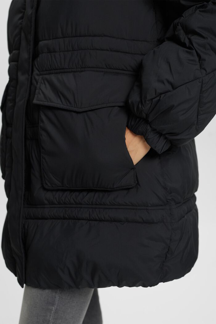 Recycled: quilted coat with hood, BLACK, detail image number 2