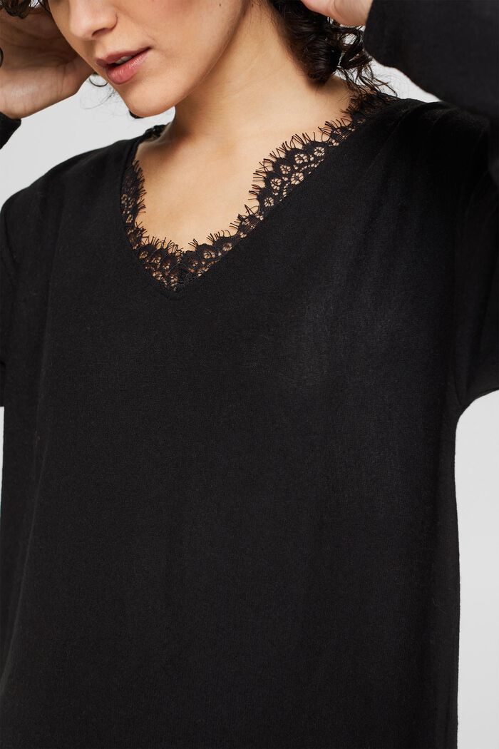 Long sleeve top with lace details, BLACK, detail image number 2