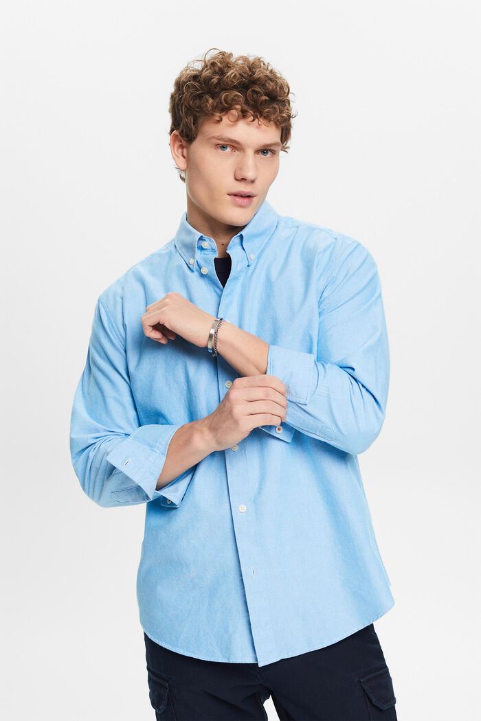 Cotton Oxford Shirt, BLUE, detail image number 4