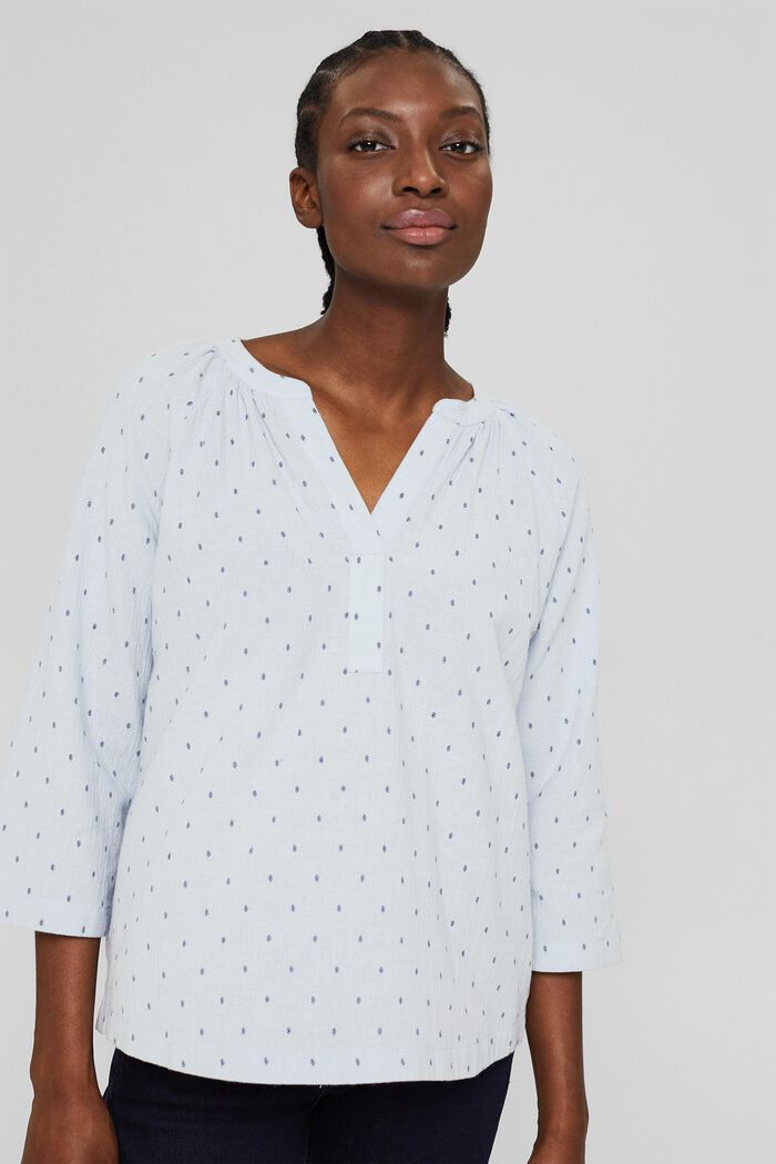 Patterned blouse with a cup-shaped neckline, LIGHT BLUE, overview