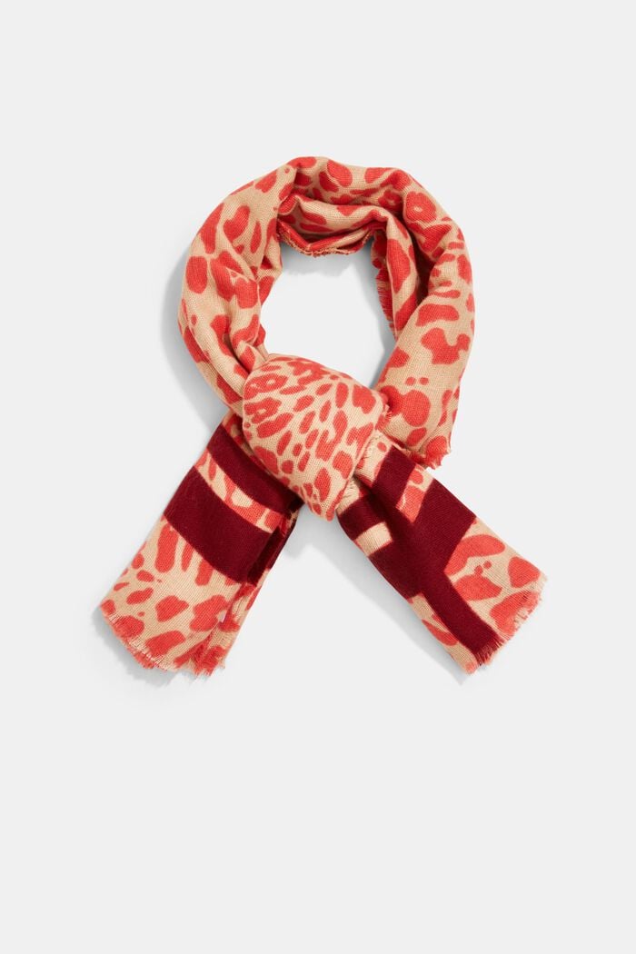 Recycled: leopard pattern scarf, CORAL, detail image number 0