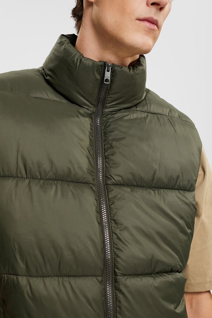 Quilted body warmer with high neck, DARK KHAKI, detail image number 0