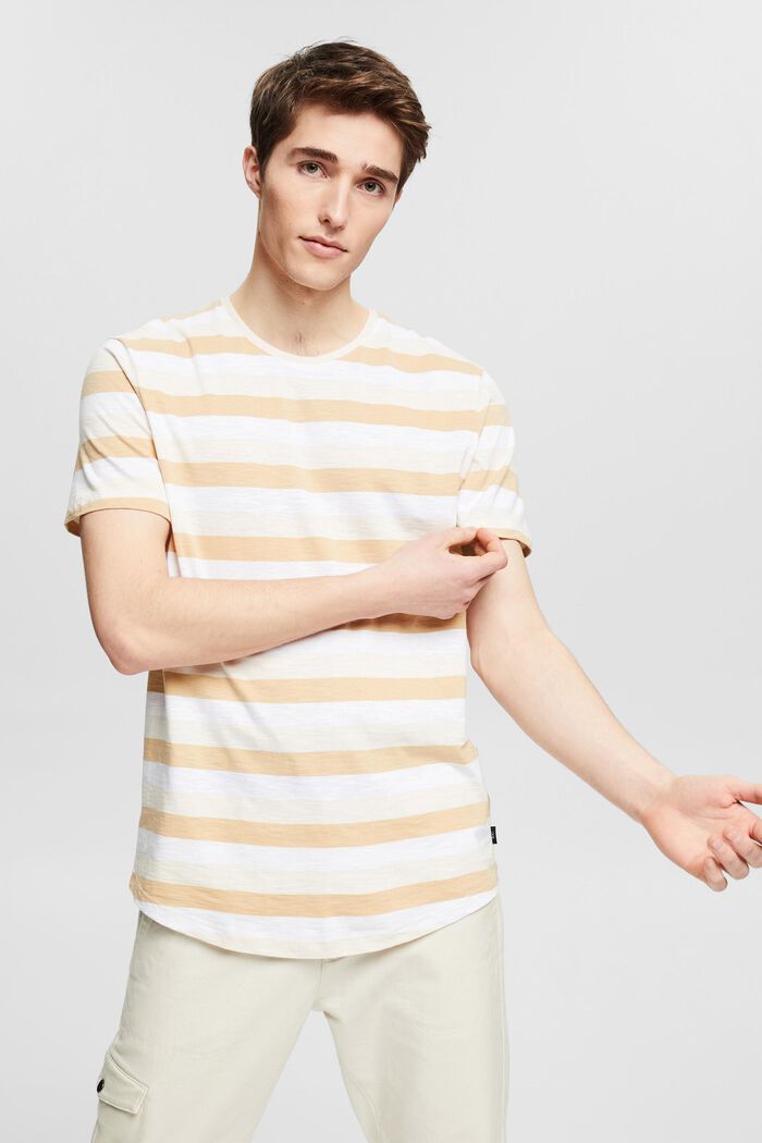 Striped jersey T-shirt, LIGHT BEIGE, overview