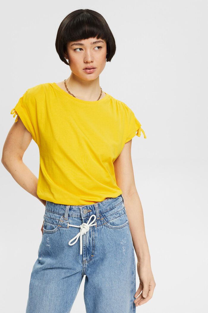 T-shirt with gathered shoulders, SUNFLOWER YELLOW, detail image number 0