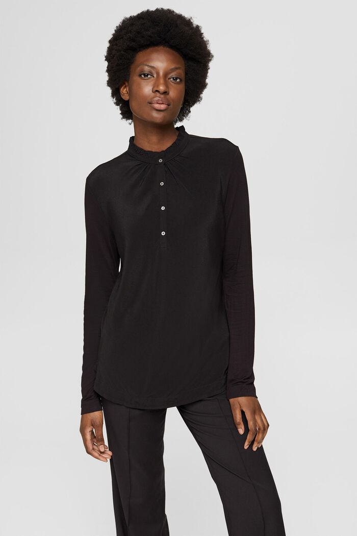 Long sleeve top with buttons, LENZING™ ECOVERO™, BLACK, detail image number 0
