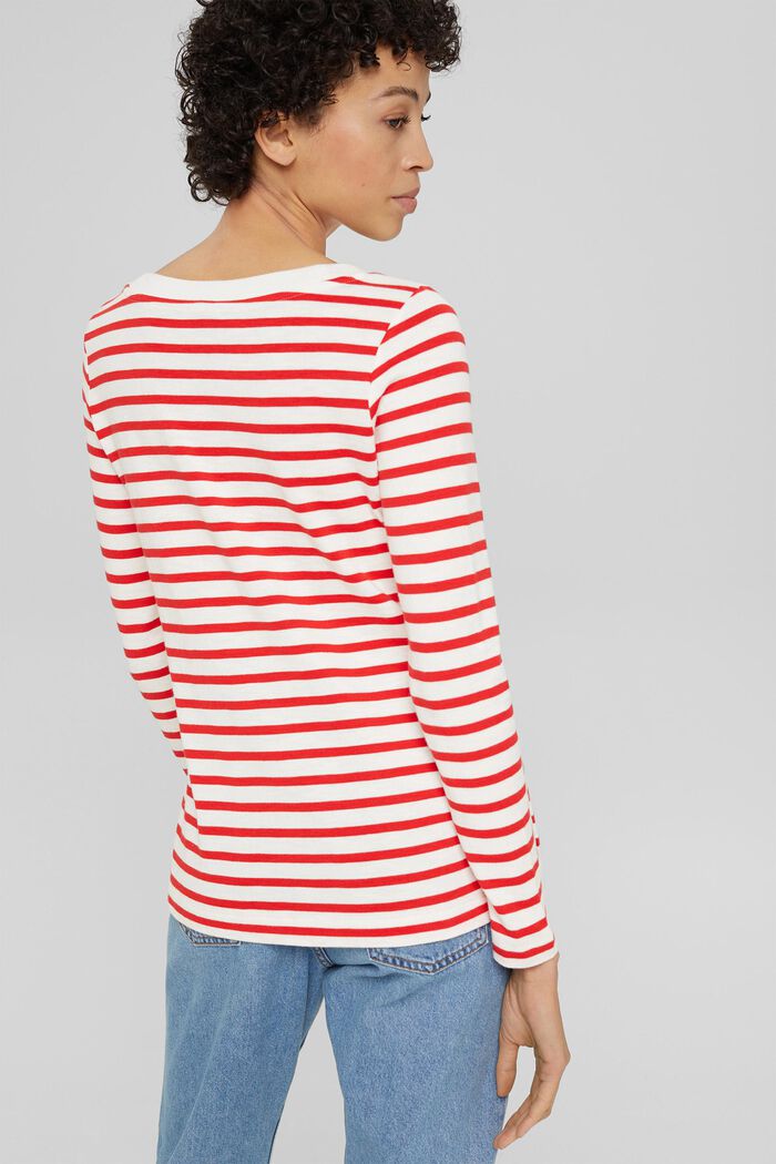 Striped long sleeve top in cotton, ORANGE RED, detail image number 3