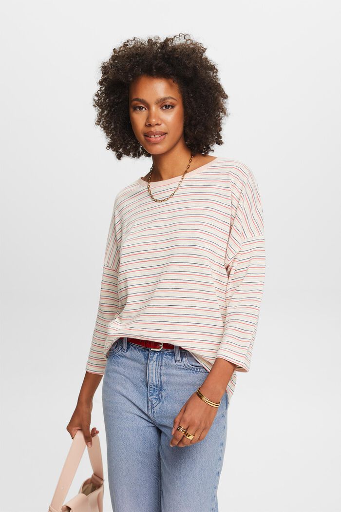 Striped long sleeve top, OFF WHITE, detail image number 0