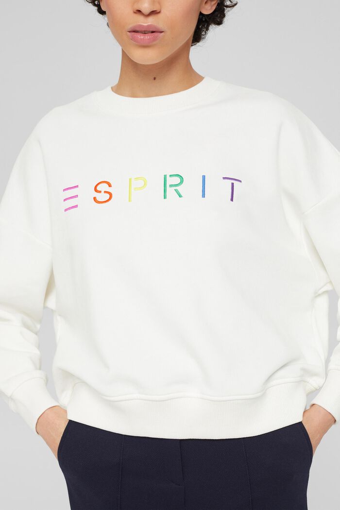 Sweatshirt with a logo embroidery, blended cotton, OFF WHITE, detail image number 2