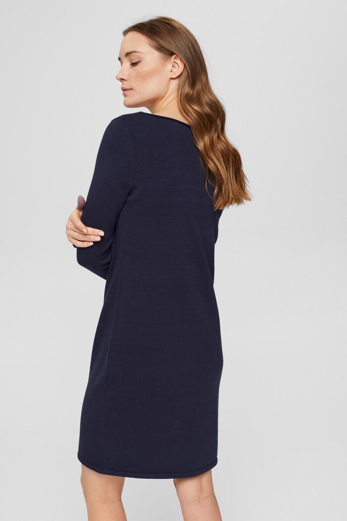 Basic knitted dress in blended cotton, NAVY, detail image number 2