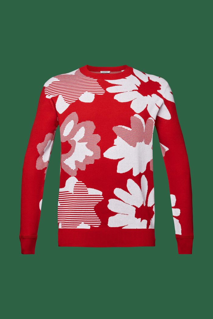 Jacquard Cotton Sweater, DARK RED, detail image number 6