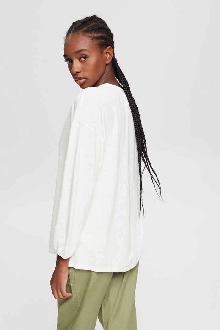 Long sleeve top in a blouse look made of blended organic cotton, OFF WHITE, detail image number 3