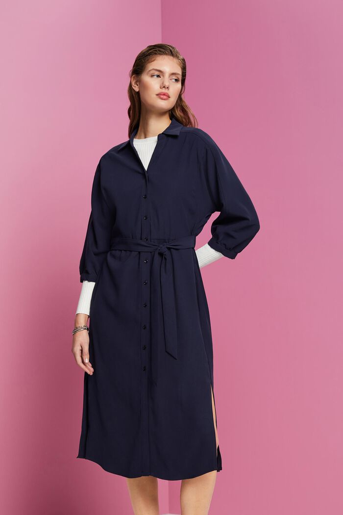 Shirt style woven midi dress, NAVY, detail image number 0