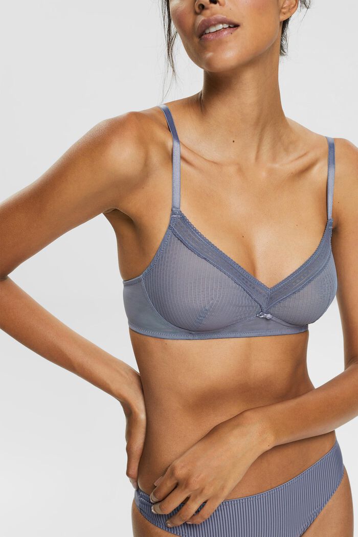 Unpadded, non-wired bra with lace, GREY BLUE, detail image number 1
