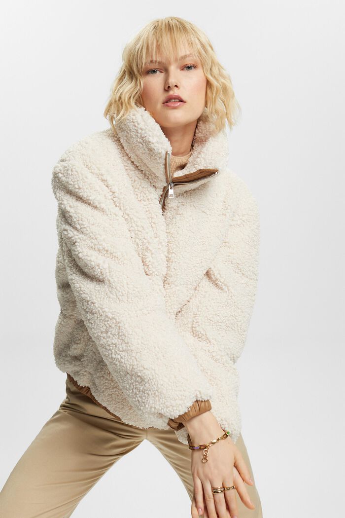 Quilted Sherpa Jacket, CREAM BEIGE, detail image number 4