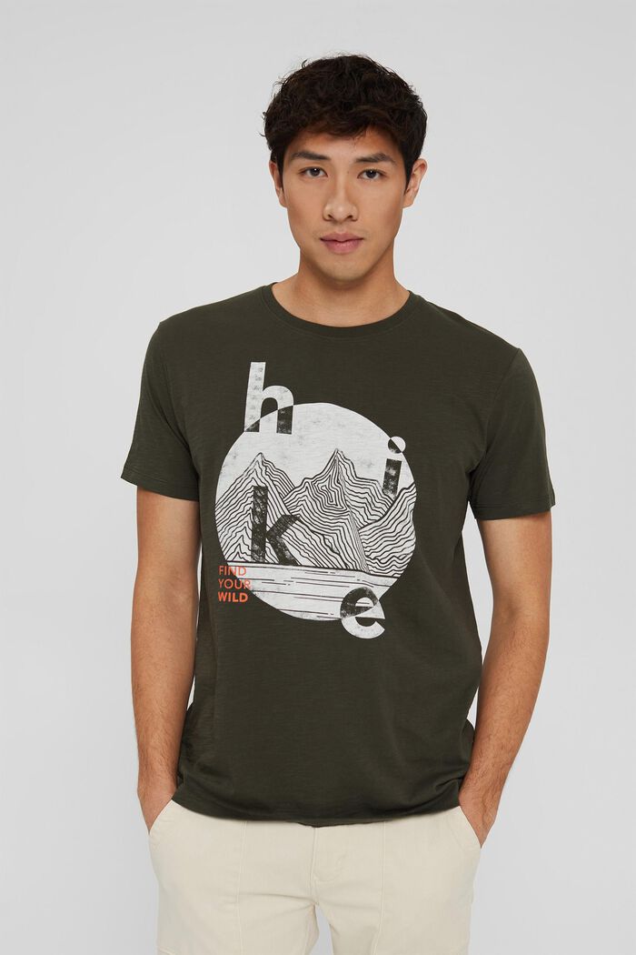 Jersey T-shirt with a print, organic cotton, DARK KHAKI, detail image number 0