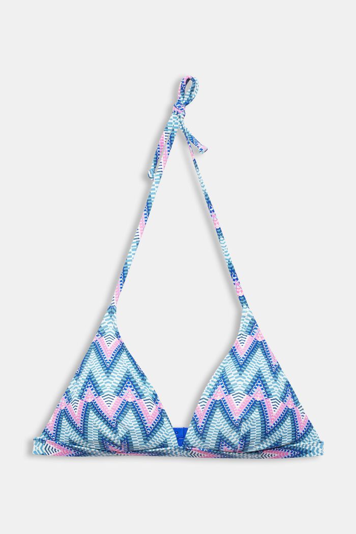 Made of recycled material: patterned halterneck top, BRIGHT BLUE, overview