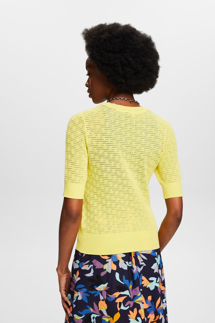 Pointelle Short-Sleeve Sweater, PASTEL YELLOW, detail image number 2