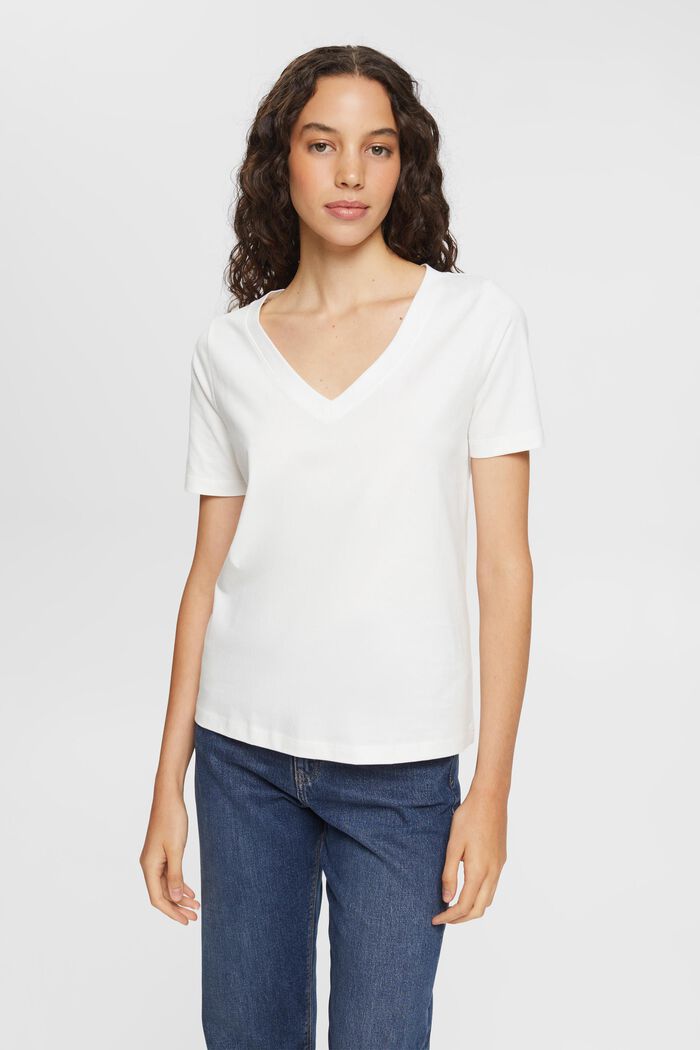 V-neck t-shirt, OFF WHITE, detail image number 0