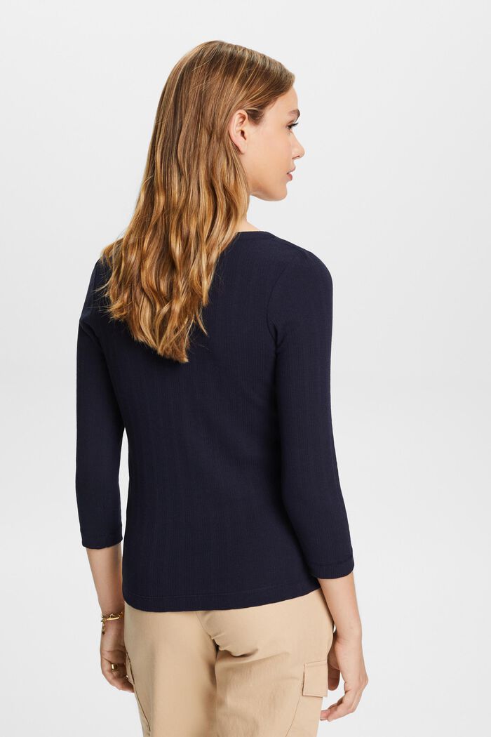 Pointelle long-sleeve top, NAVY, detail image number 3