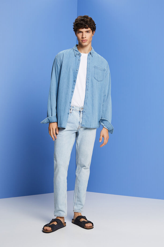 Stretch cotton jeans, BLUE LIGHT WASHED, detail image number 1