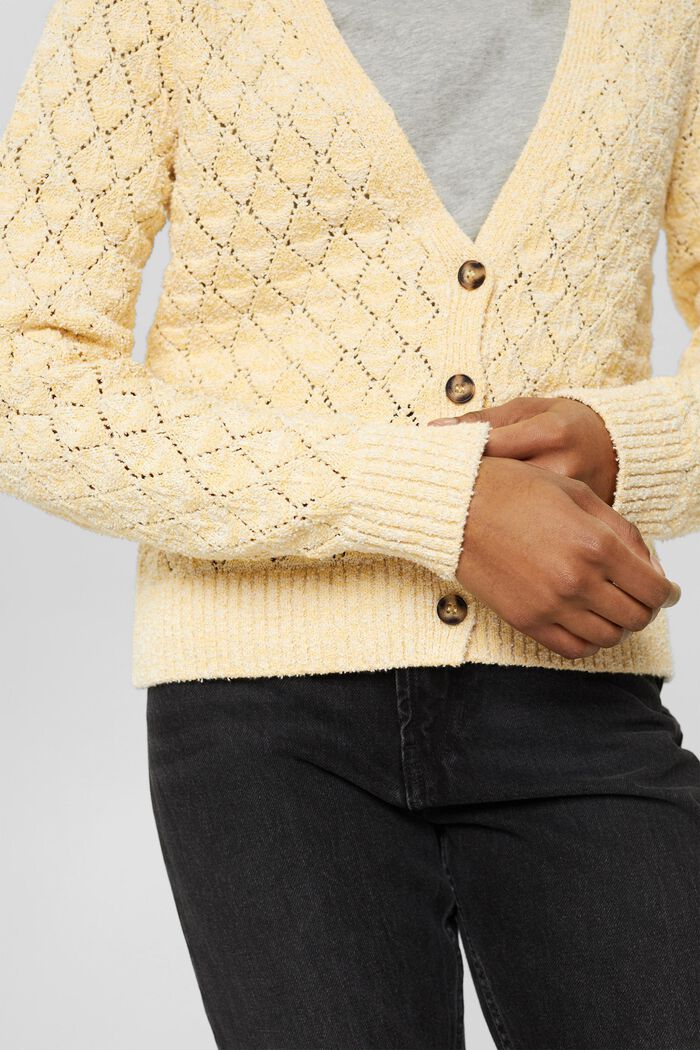 Mouliné-look cardigan, organic cotton, PASTEL YELLOW, detail image number 2