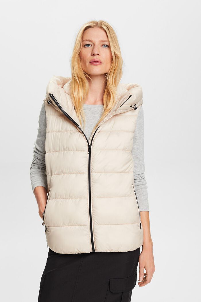 Quilted Puffer Vest, CREAM BEIGE, detail image number 0