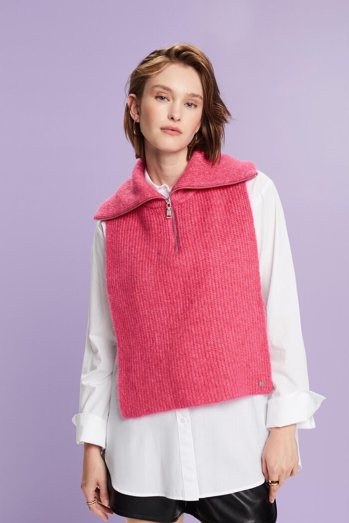 Open-Sided Turtleneck Poncho, PINK FUCHSIA, detail image number 4