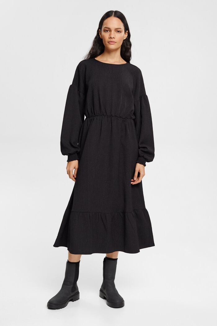 Flounced midi dress, LENZING™ ECOVERO™, BLACK, detail image number 0