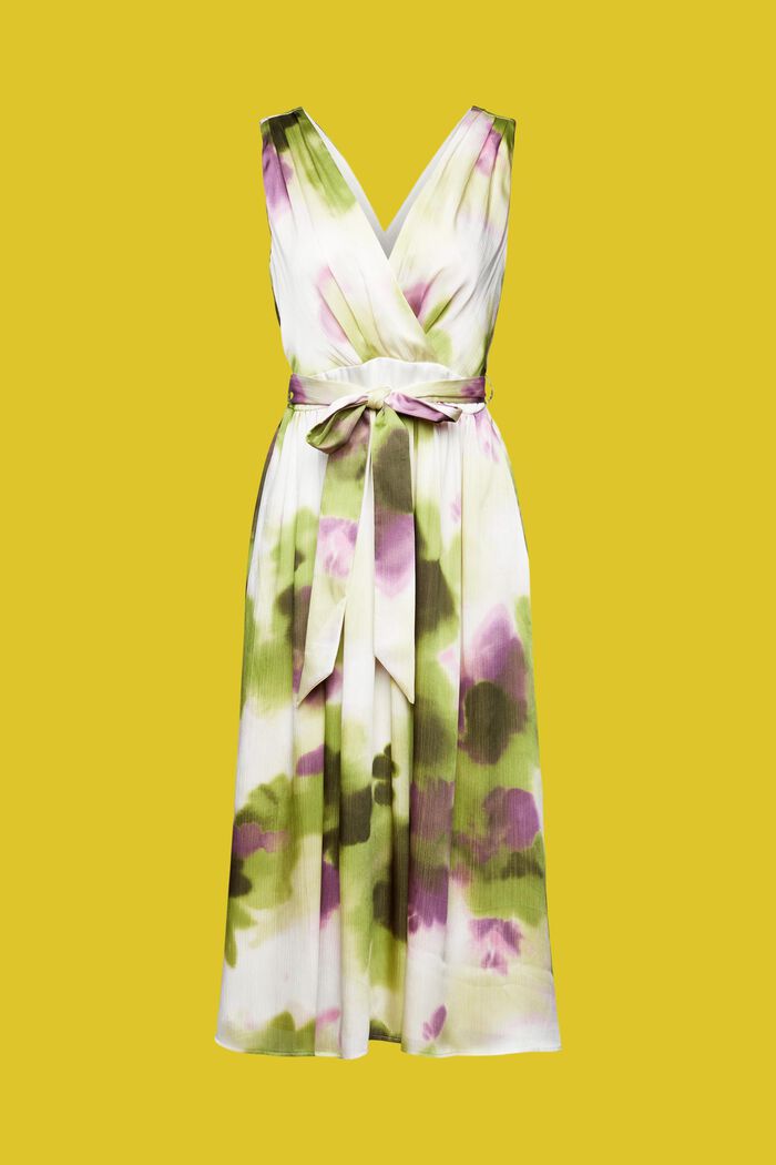 Crinkle satin midi dress with floral print, LEAF GREEN, detail image number 6