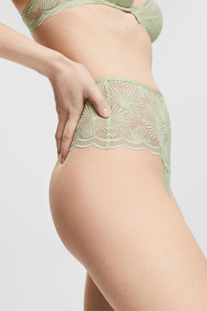 Thong with a wide waistband made of patterned lace, LIGHT GREEN, detail image number 1