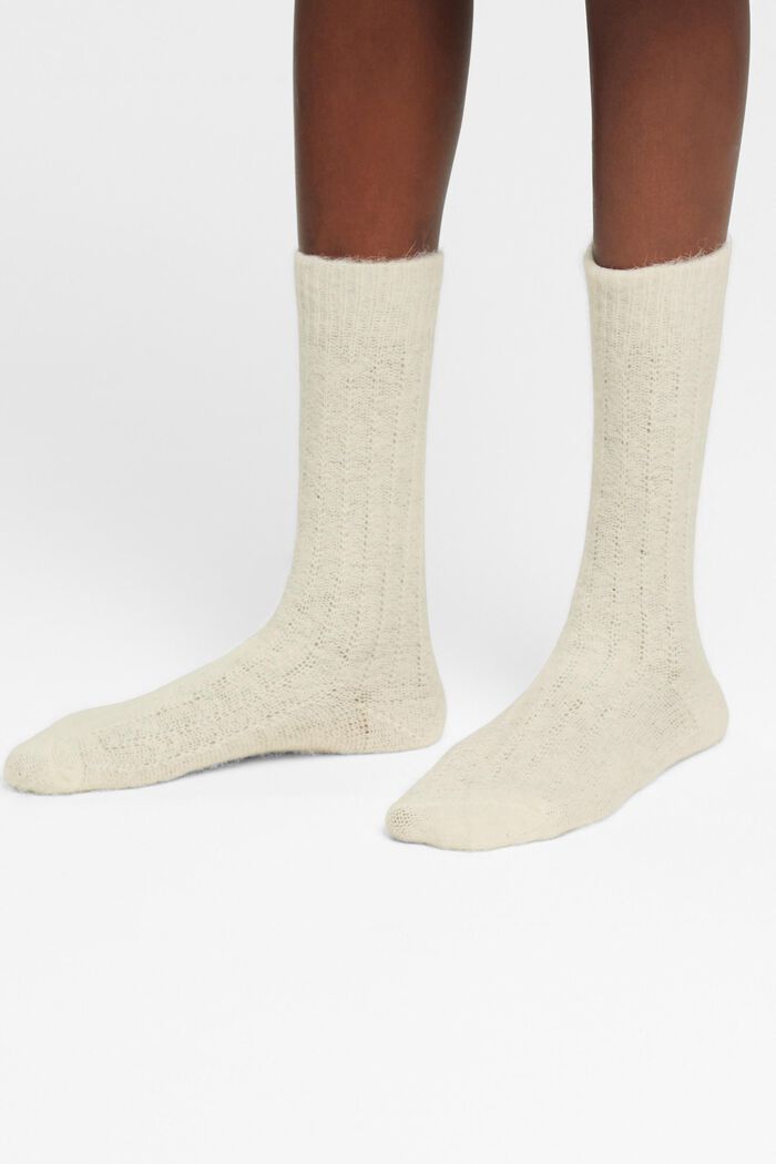 Wool Alpaca Blend Socks, OFF WHITE, detail image number 2