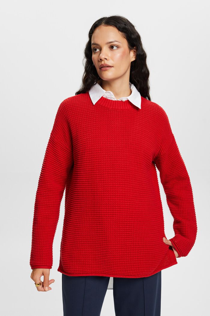 Textured Knit Sweater, DARK RED, detail image number 1