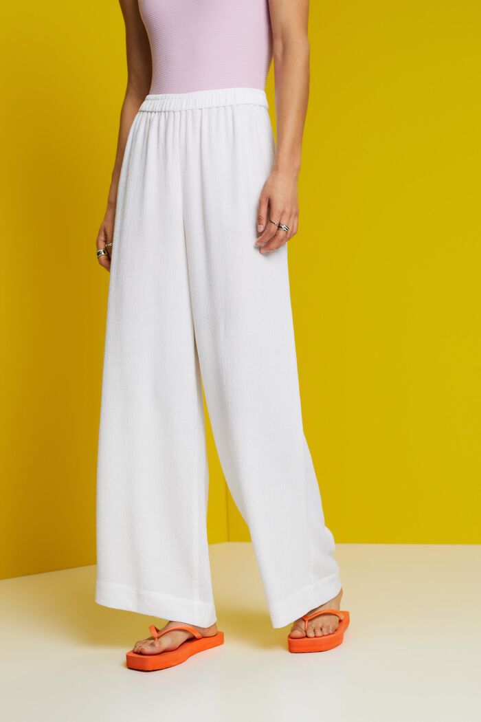 Crinkled wide leg pull-on trousers, WHITE, detail image number 0