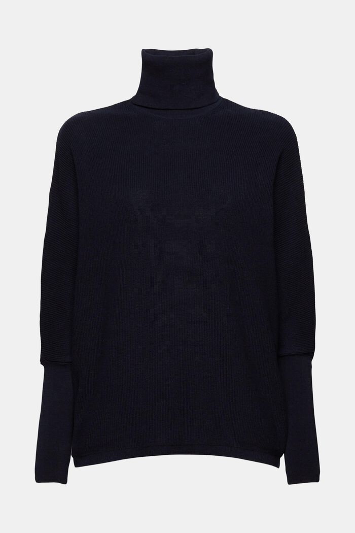 Rollneck Batwing Rib-Knit Sweater, NAVY, detail image number 6